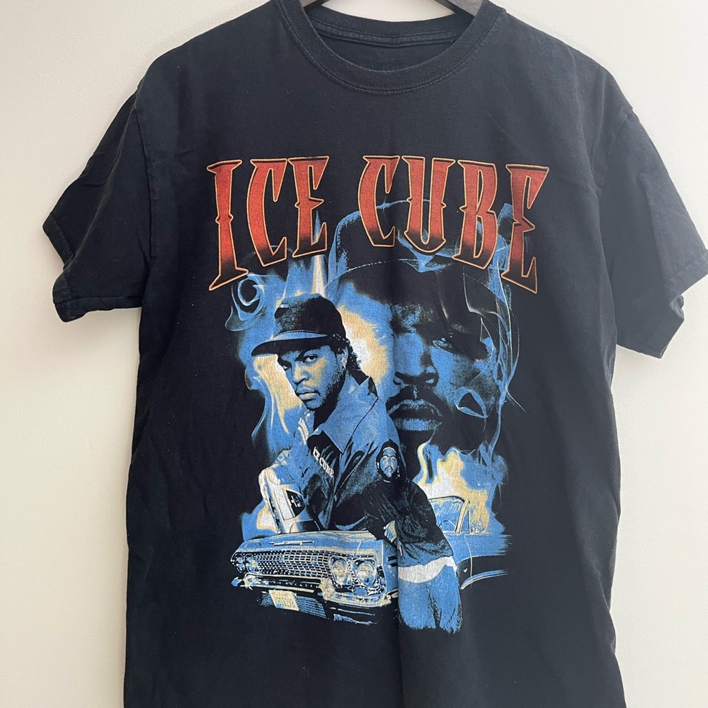 Men's Black Graphic Tee with Ice Cube Design